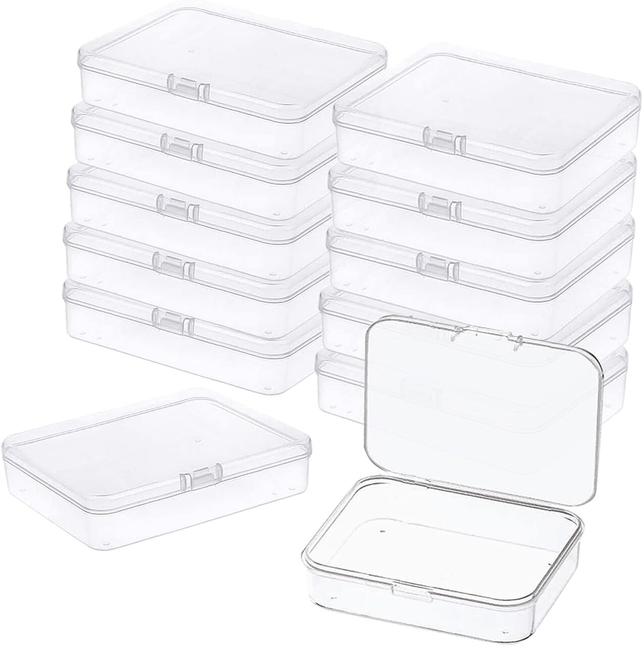 12Pcs Mini Plastic Storage Containers Box with Lid, 3.5x2.4 Inches Clear Rectangle Box for Collecting Small Items, Beads, Game Pieces, Business Cards, Crafts Accessories